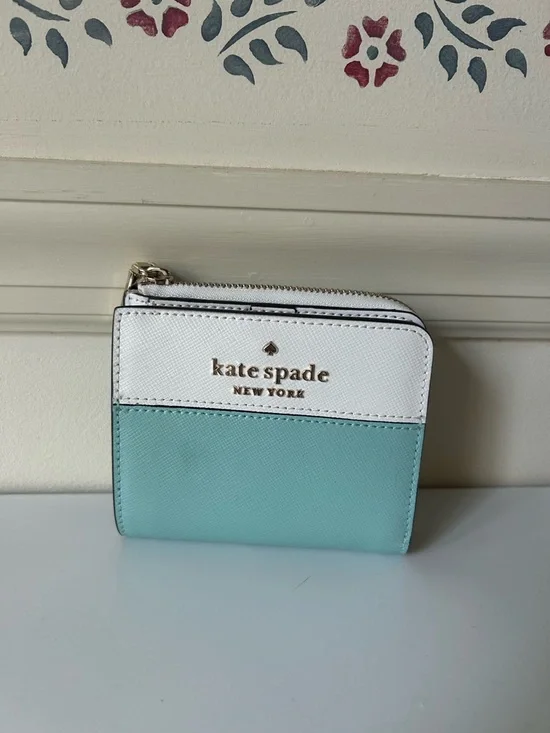 Kate Spade Mint / Blue and White Leather Satchel with Matching Wallet - Picture 2 of 6